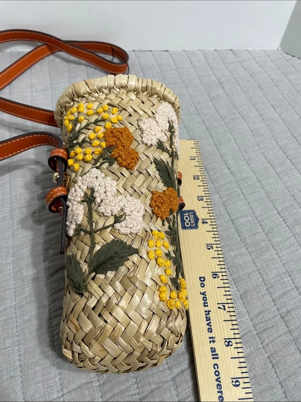 NWOT Zara Raffia Mini Crossbody “Bottle Bag” Embroidered Floral Straw Boho